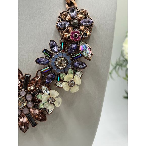 Joan Rivers Enamel Rhinestones Pink Purple Language of Flowers Copper Necklace - Picture 2 of 9